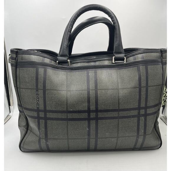 COACH‎ F71072 Gray Black Tattersall Metropolitan Tote Messenger Briefcase Bag - Picture 3 of 14